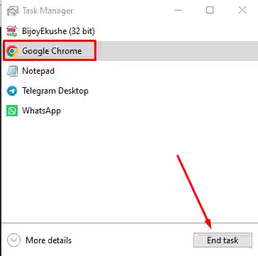 Using Task Manager to force quit app in Windows.